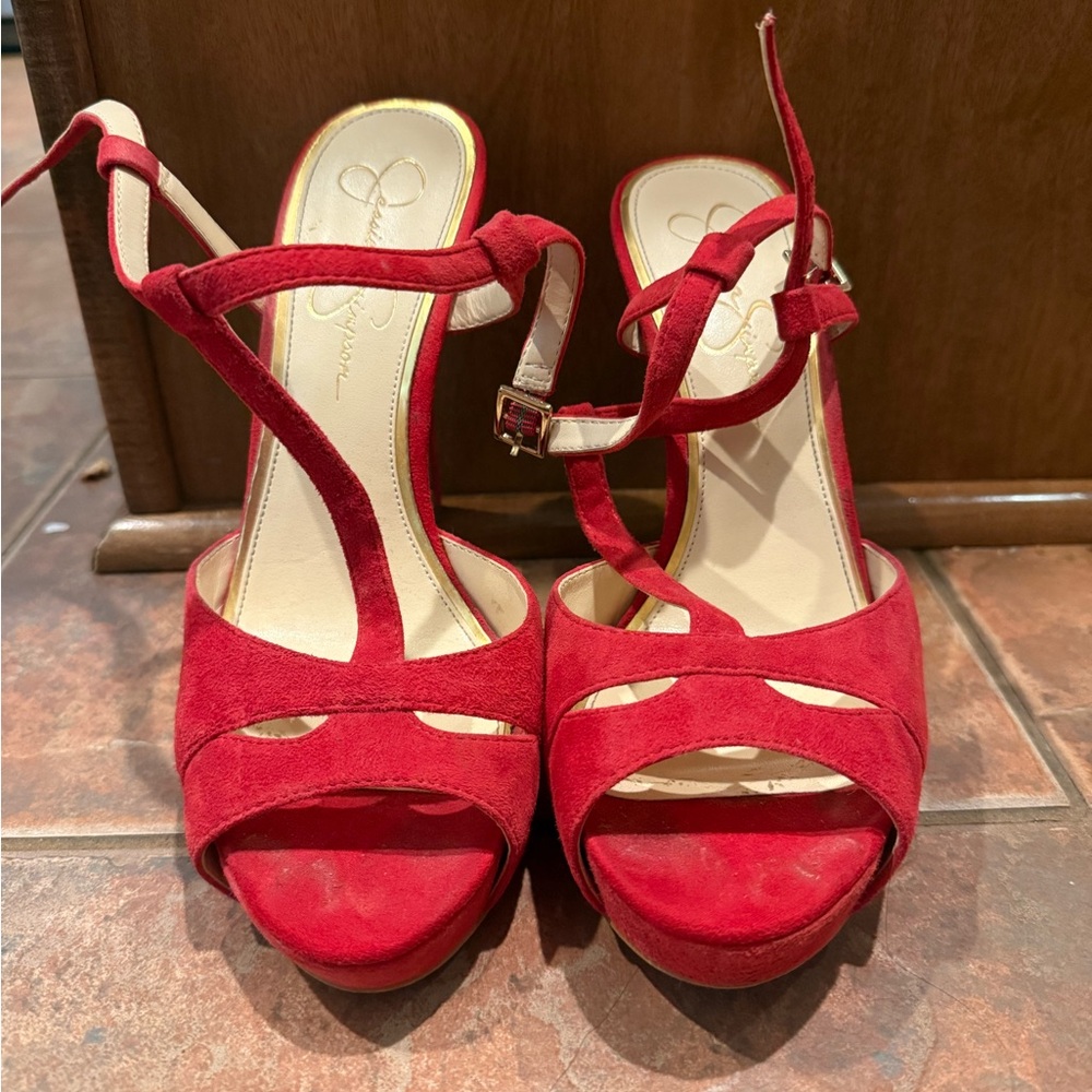 Jessica Simpson Red Stiletto Heels with Peep-Toe Design